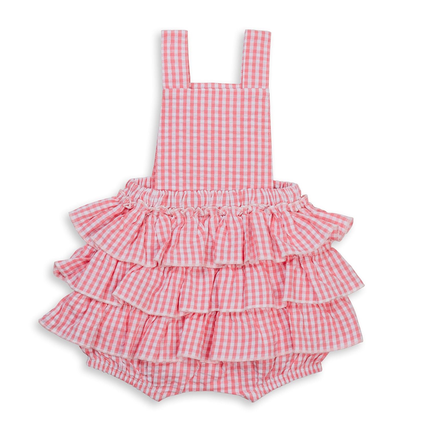 Organic Cotton Frill Overalls - Pink Gingham