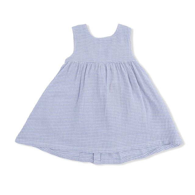 Dress with Bow and Bloomer - Micro Gingham Blue Blizzard