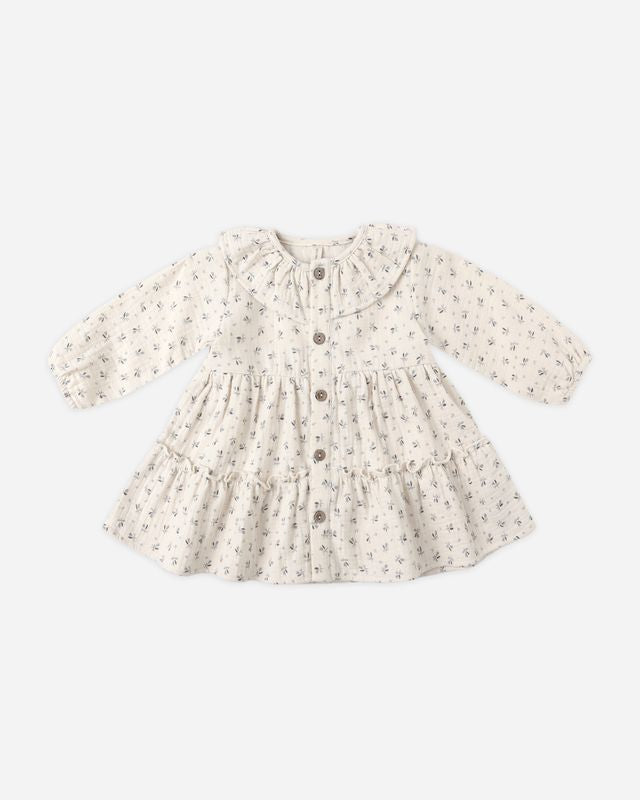 Ruffle Collar Button Dress - Bluebell