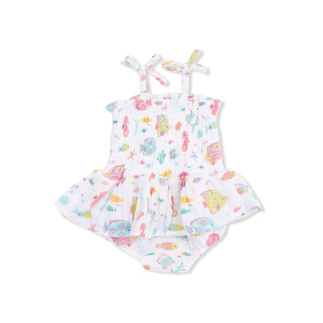 Smocked Bubble with Skirt - Sunny Coral Reef Fish