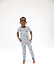 Short Sleeve Bamboo Loungewear Set - Baseballs Playing Baseball