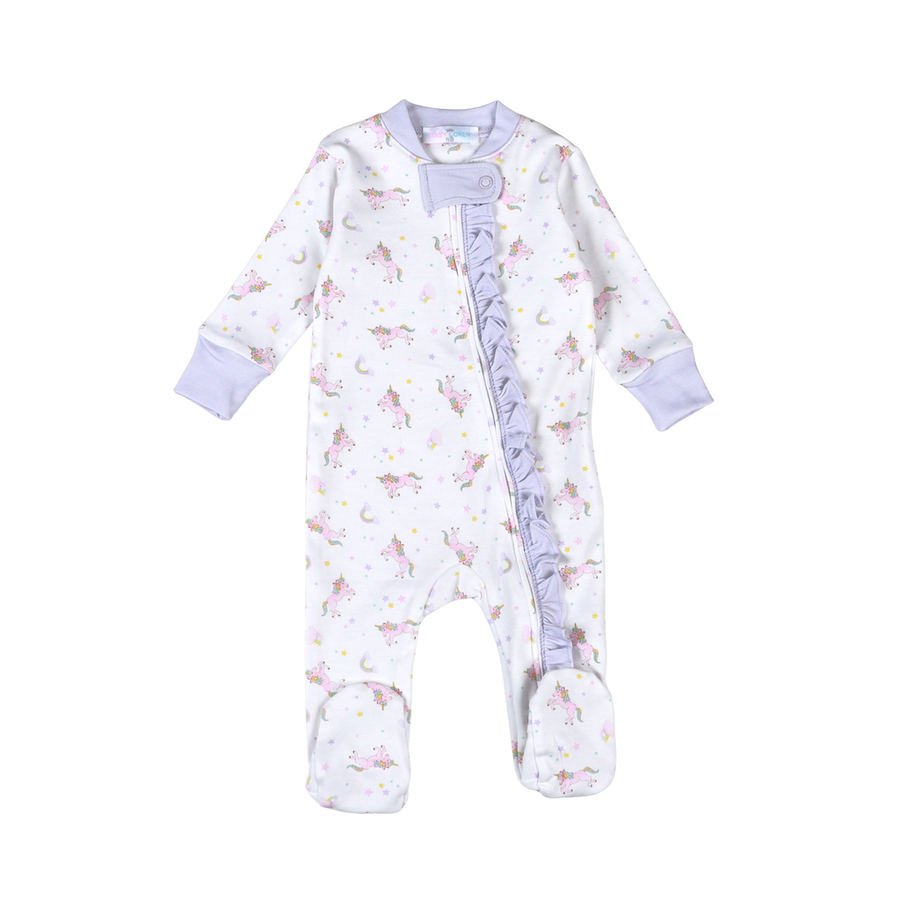 Magic Unicorns Ruffle Zipper Footie