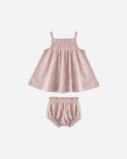 Smocked Tank and Bloomer Set - Mauve Daisy