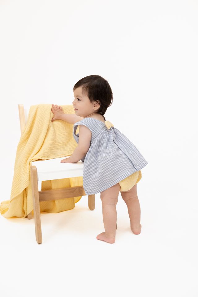 Dress with Bow and Bloomer - Micro Gingham Blue Blizzard