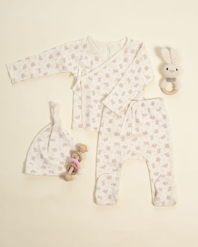 Wrap Top + Footed Pant Set - Flower Field