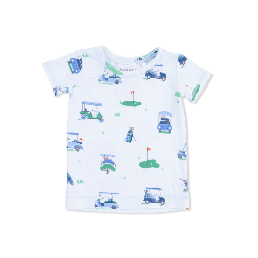 Short Sleeve Bamboo Loungewear Set - Vintage Golfcarts - Blue