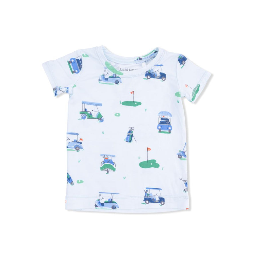 Short Sleeve Bamboo Loungewear Set - Vintage Golfcarts - Blue