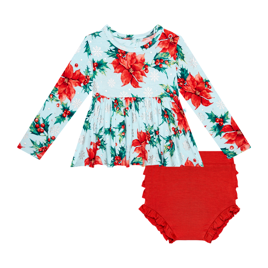 Long Sleeve Basic Peplum Top & Bloomer Set - Winter Lily
