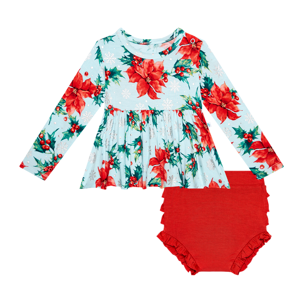 Long Sleeve Basic Peplum Top & Bloomer Set - Winter Lily