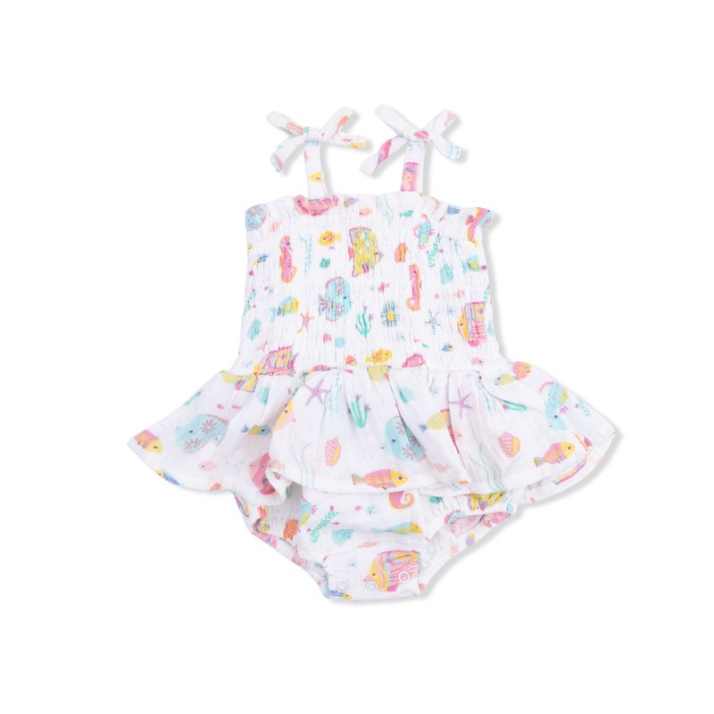 Smocked Bubble with Skirt - Sunny Coral Reef Fish