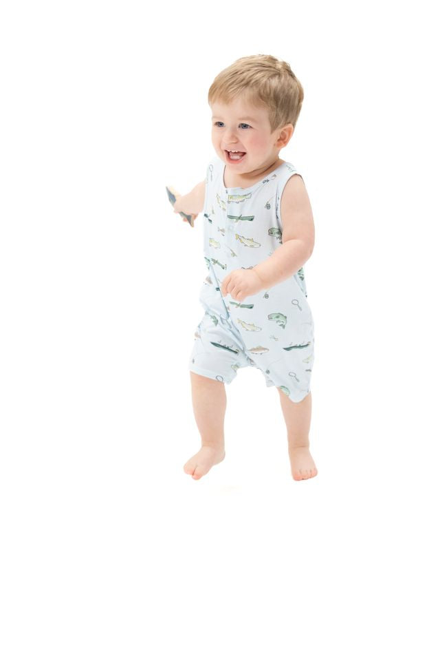 Sleeveless Shortie Romper - Fishing