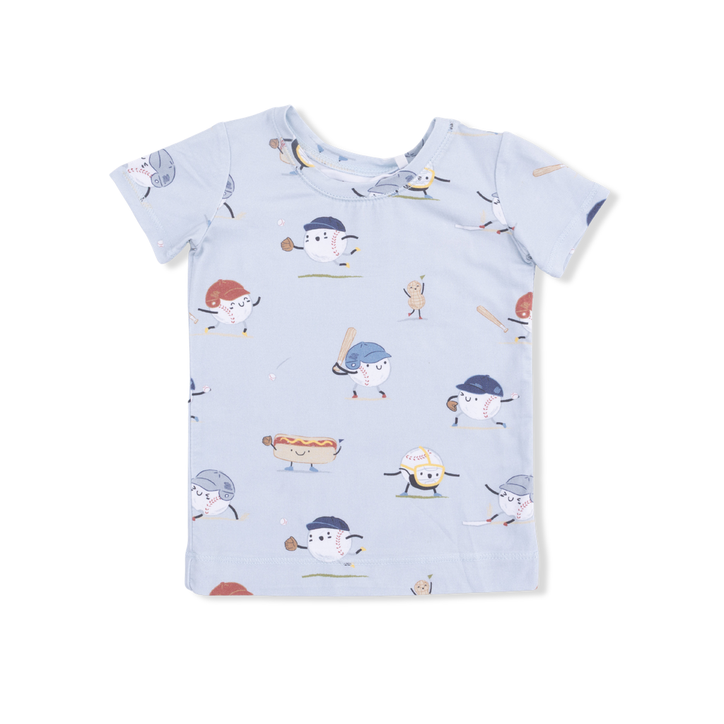 Short Sleeve Bamboo Loungewear Set - Baseballs Playing Baseball