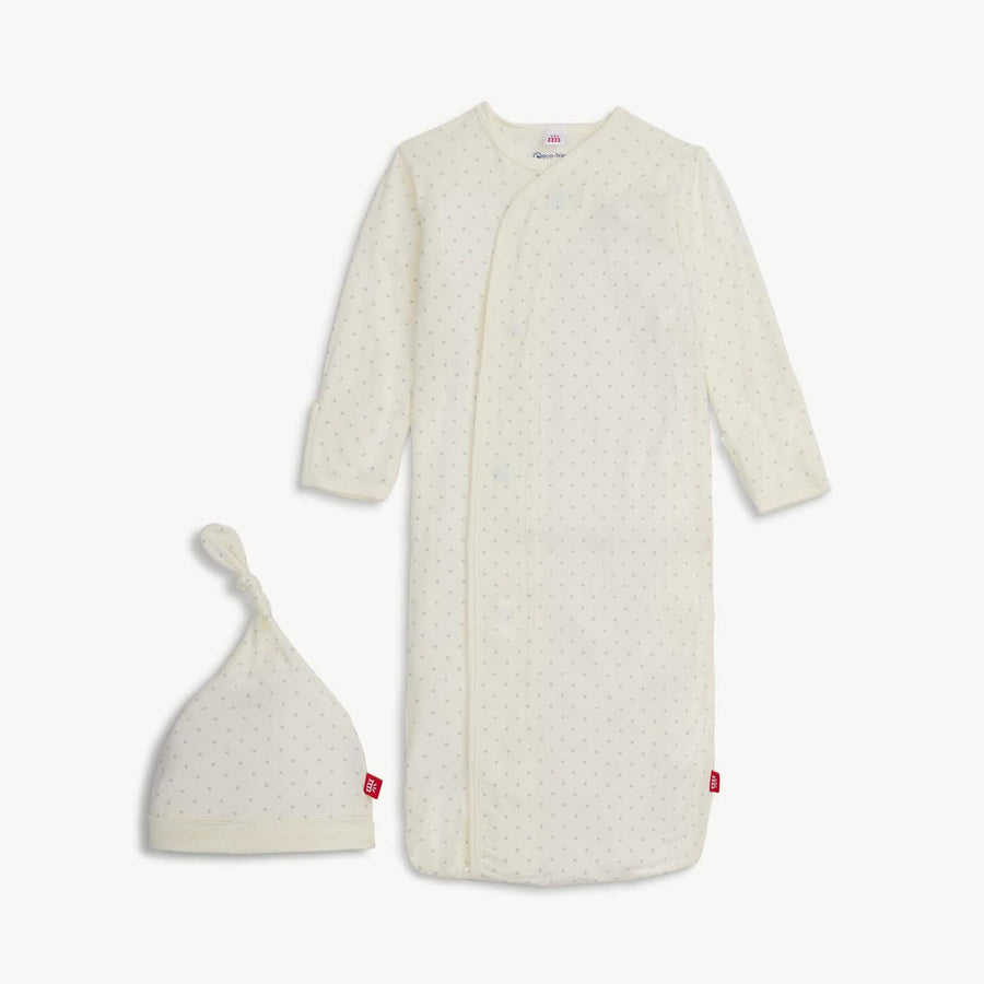Modal Magnetic Gown & Hat - Cream Pin Dot