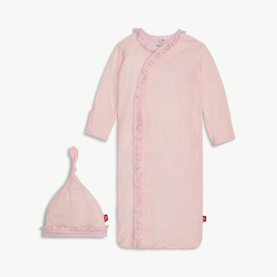 Modal Magnetic Ruffle Gown & Ruffle Hat - Pink Pin Dot