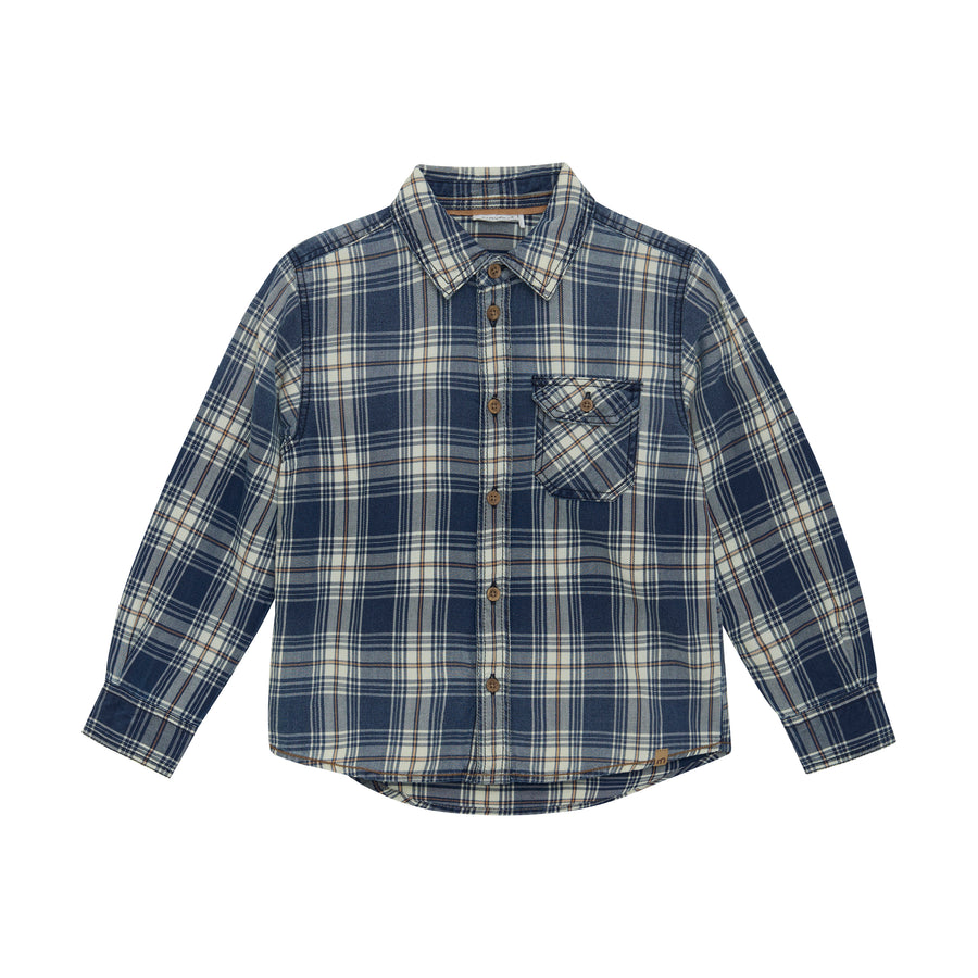Long Sleeve Plaid Button Up - China Blue