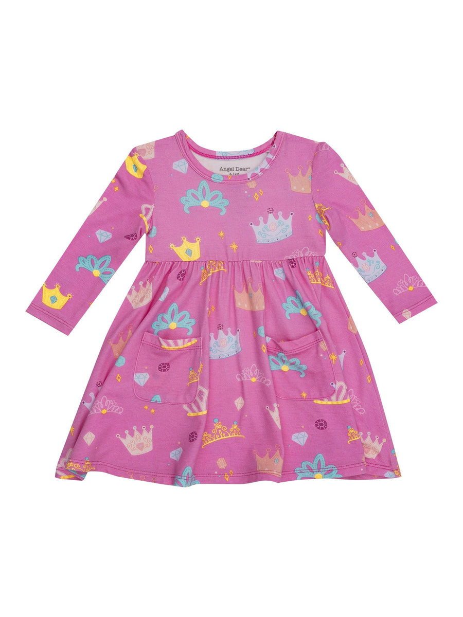 Long Sleeve Twirly Dress - Princess Crowns