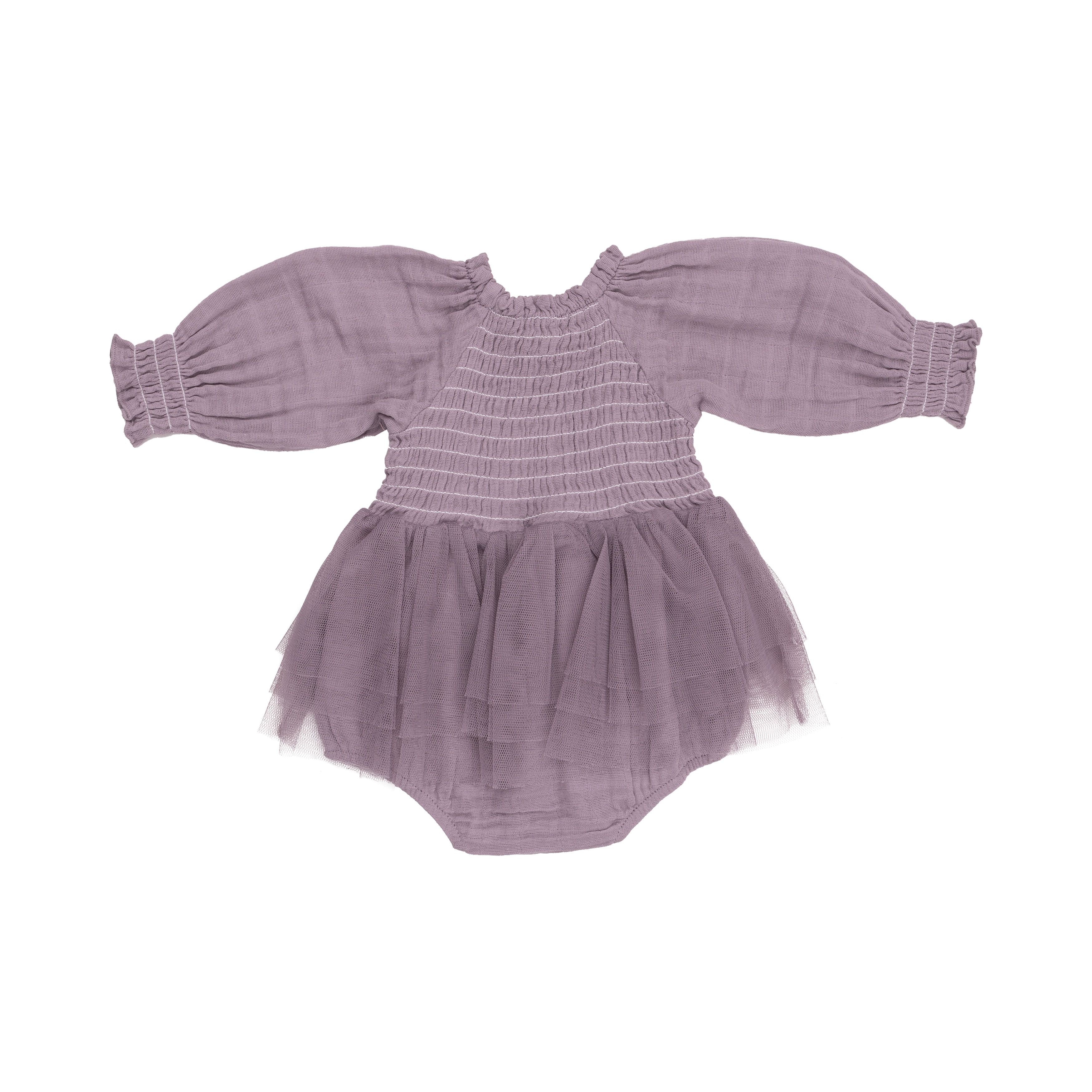 Long Sleeve Smocked Tutu Bubble - Dusty Lavender