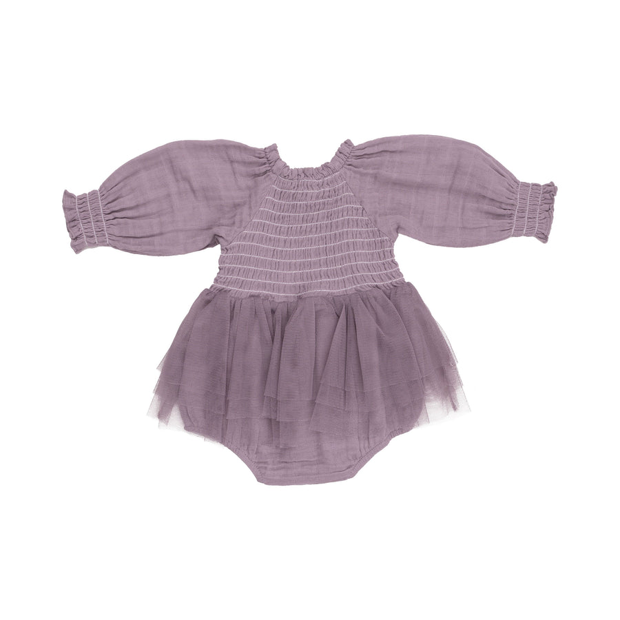 Long Sleeve Smocked Tutu Bubble - Dusty Lavender