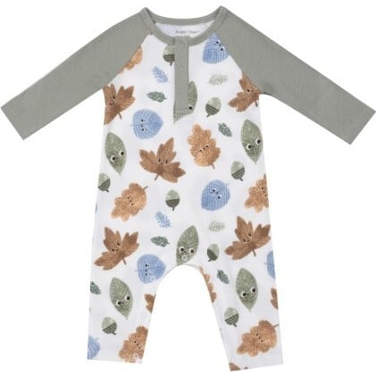 Long Sleeve Raglan Henley Romper - Cuddly Leaves