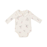 Peter Pan Collar Bodysuit - Ribbed Wispy Floral