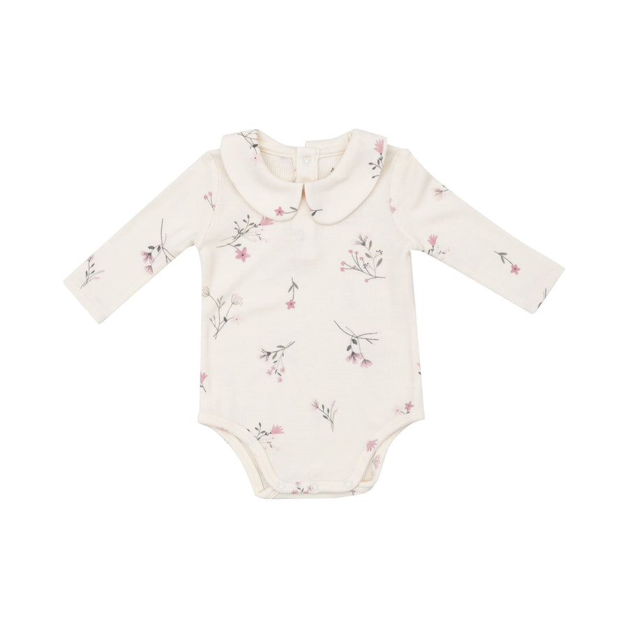 Peter Pan Collar Bodysuit - Ribbed Wispy Floral
