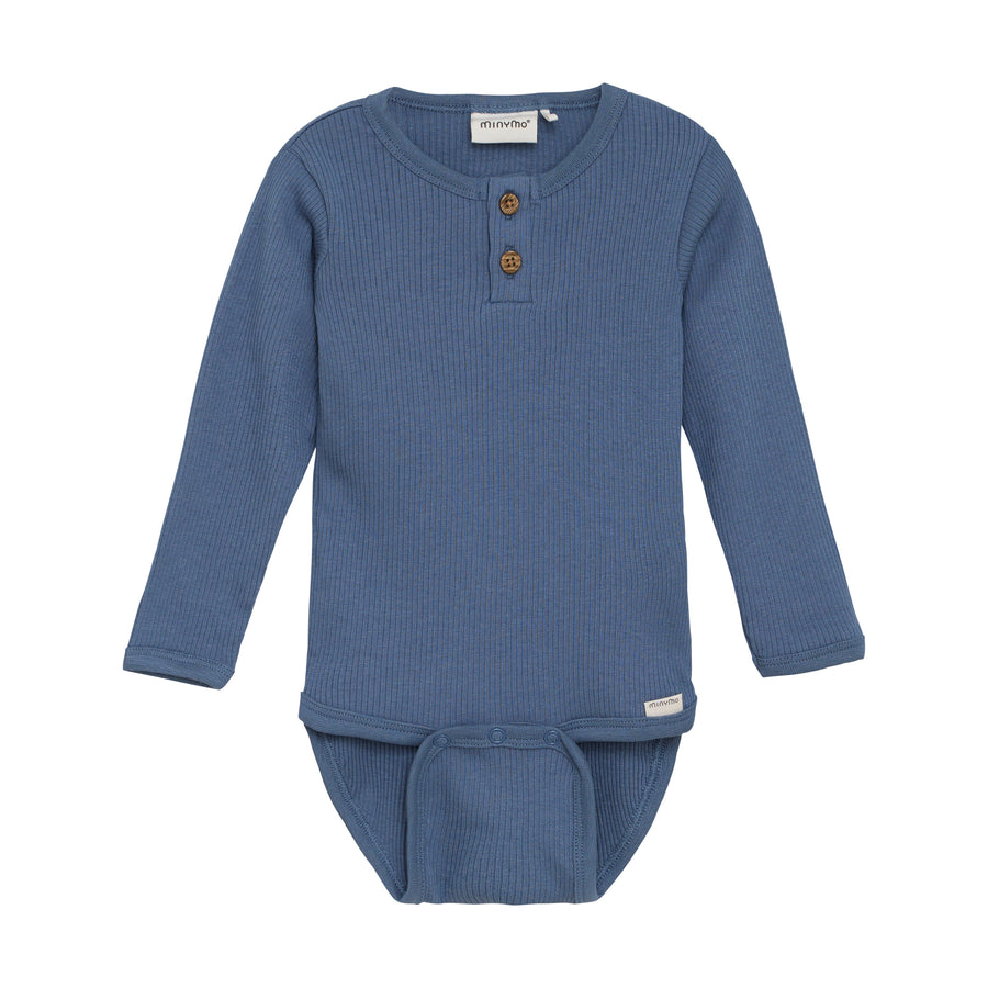 Long Sleeve Ribbed Bodysuit - China Blue