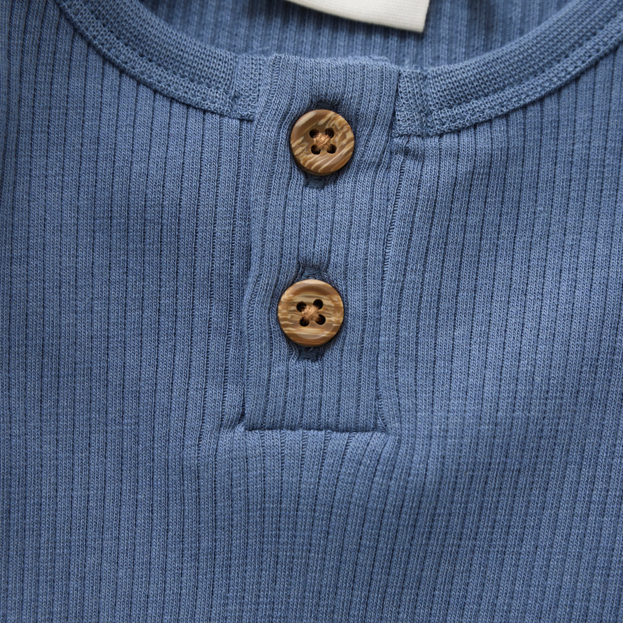 Long Sleeve Ribbed Bodysuit - China Blue