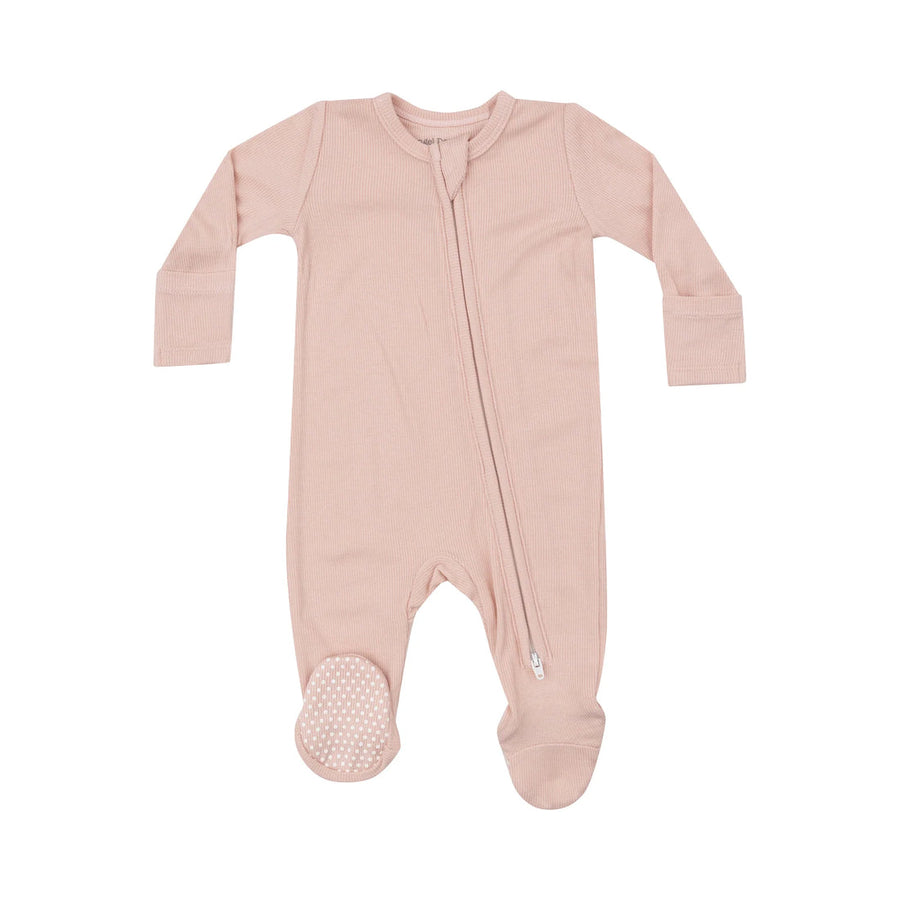 Ribbed Zipper Footie - Blush