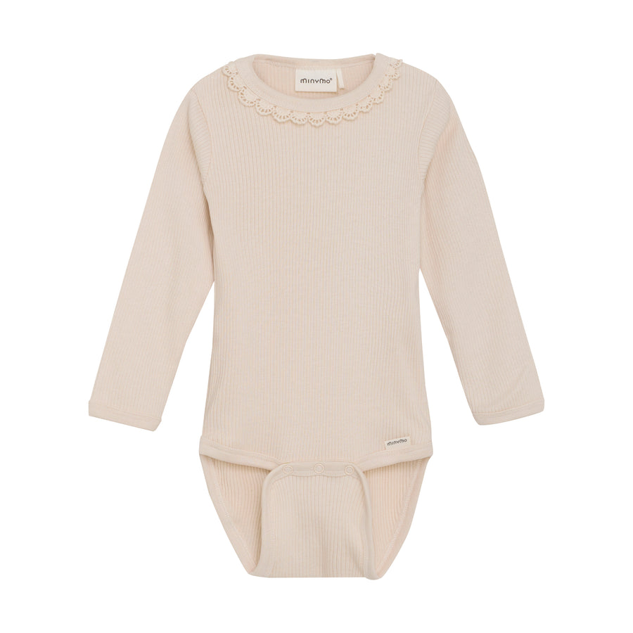 Long Sleeve Ribbed Bodysuit - Sandshell