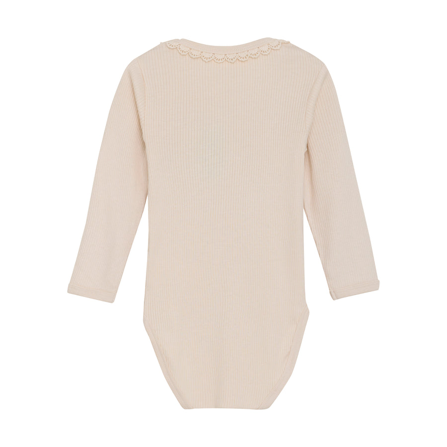 Long Sleeve Ribbed Bodysuit - Sandshell