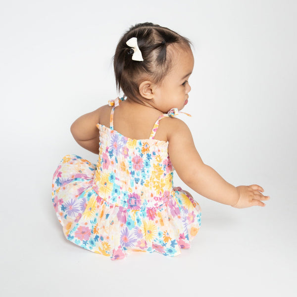 Smocked Bubble With Skirt - Painty Bright Floral
