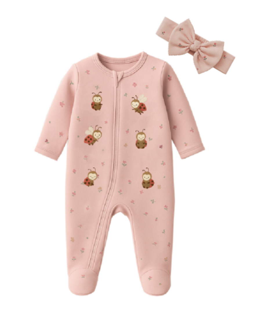 Organic Cotton Thick Zip Growsuit - Sweet Pea Print