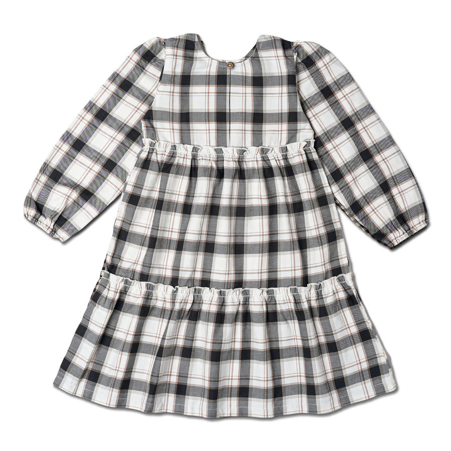 Organic Long Sleeve Tiered Dress - Plaid Checks