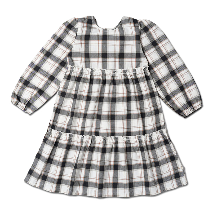 Organic Long Sleeve Tiered Dress - Plaid Checks