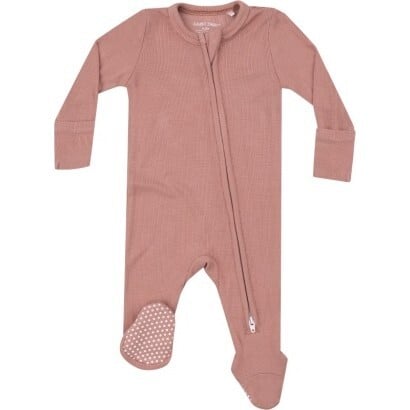 Ribbed Ruffle Back Zipper Footie - Cameo Brown