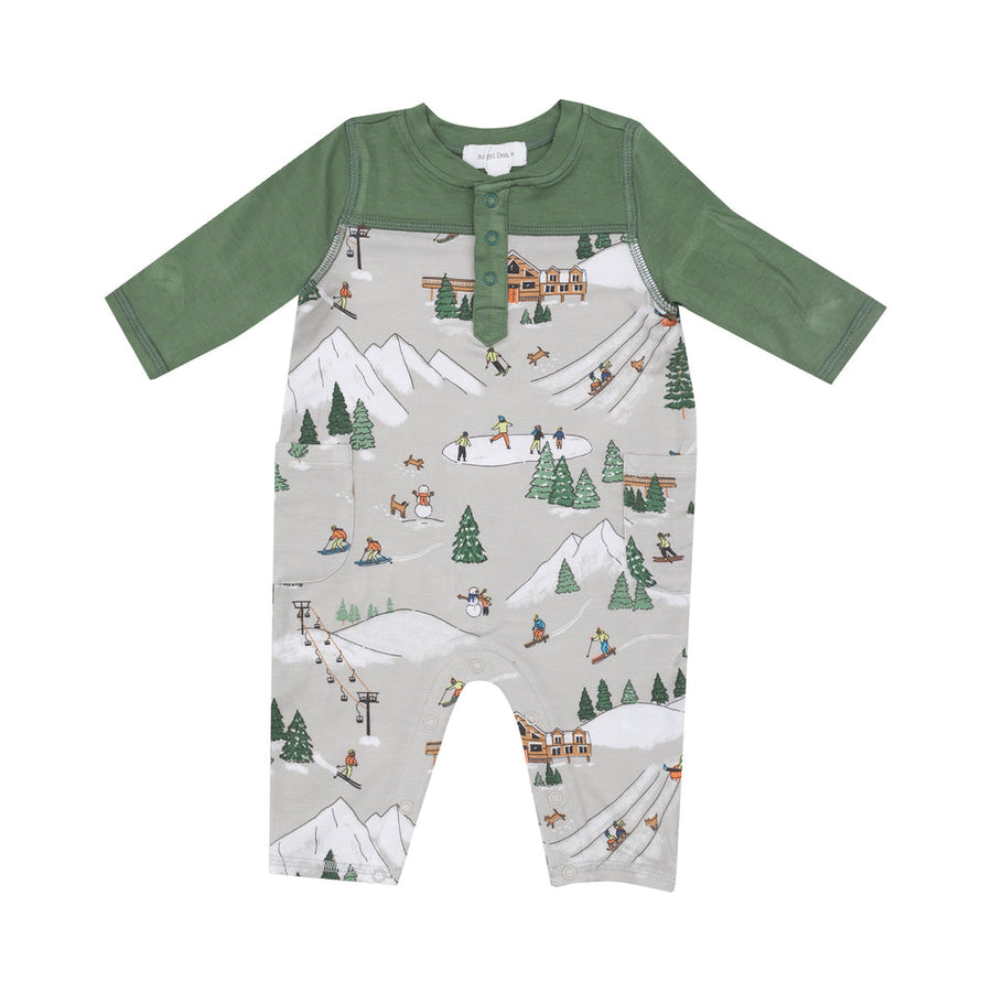 Romper with Contrast Sleeve - Winter Fun Skiers
