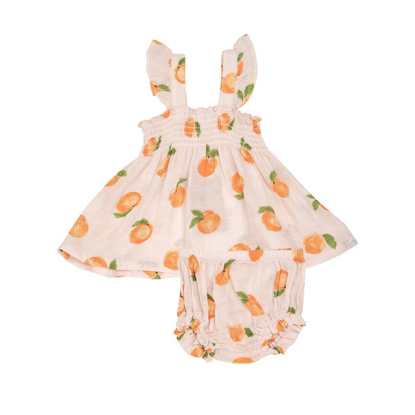 Ruffle Strap Smocked Top & Diaper Cover - Peaches