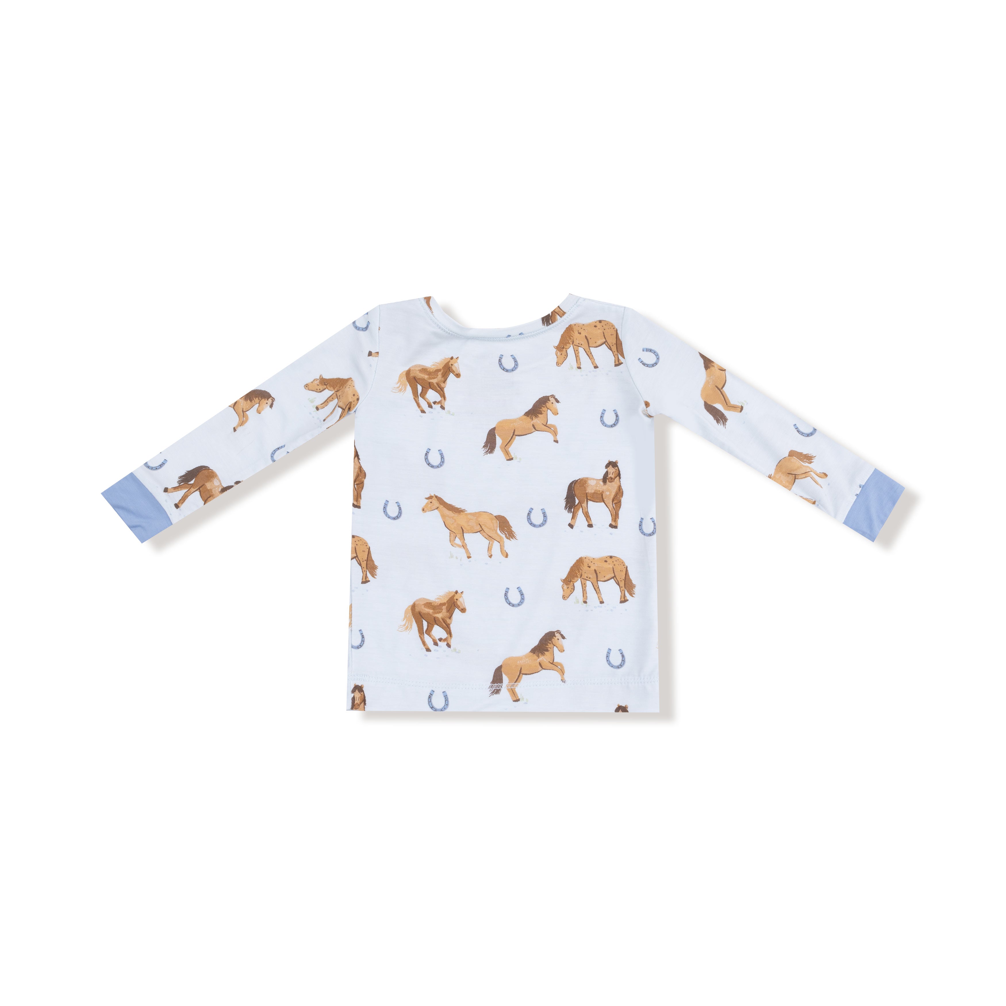 Long Sleeve Bamboo Loungewear Set - Horses - Blue