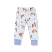Long Sleeve Bamboo Loungewear Set - Horses - Blue