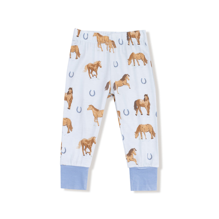 Long Sleeve Bamboo Loungewear Set - Horses - Blue