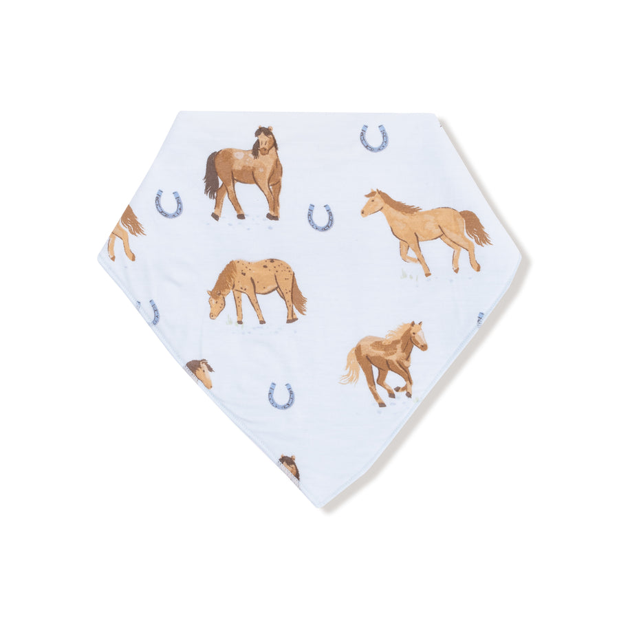 Bamboo Bandana Bib - Horses - Blue