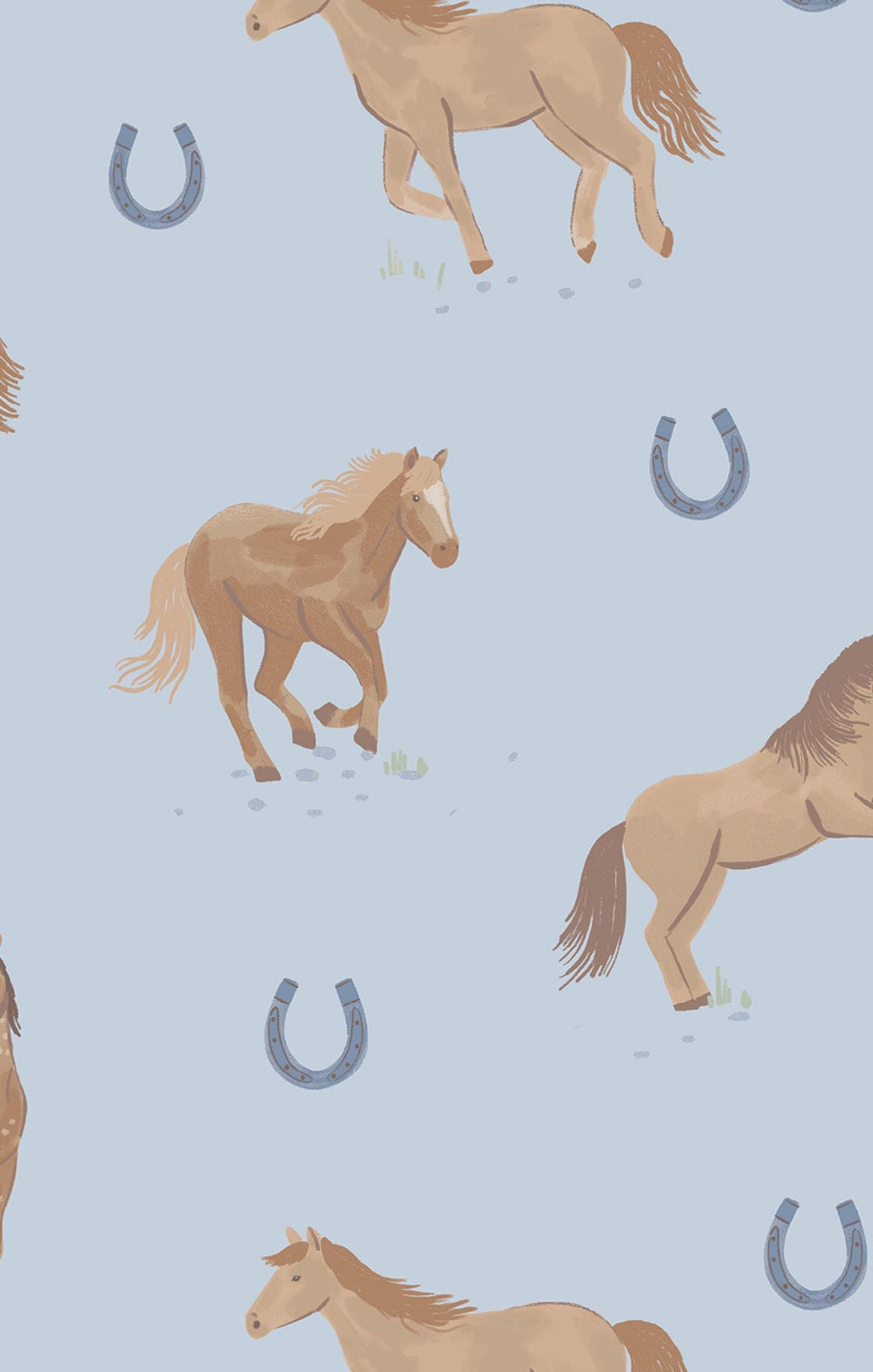 Bamboo Bandana Bib - Horses - Blue