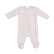 Velour Teddy Bear Zipper Footie - Oatmilk