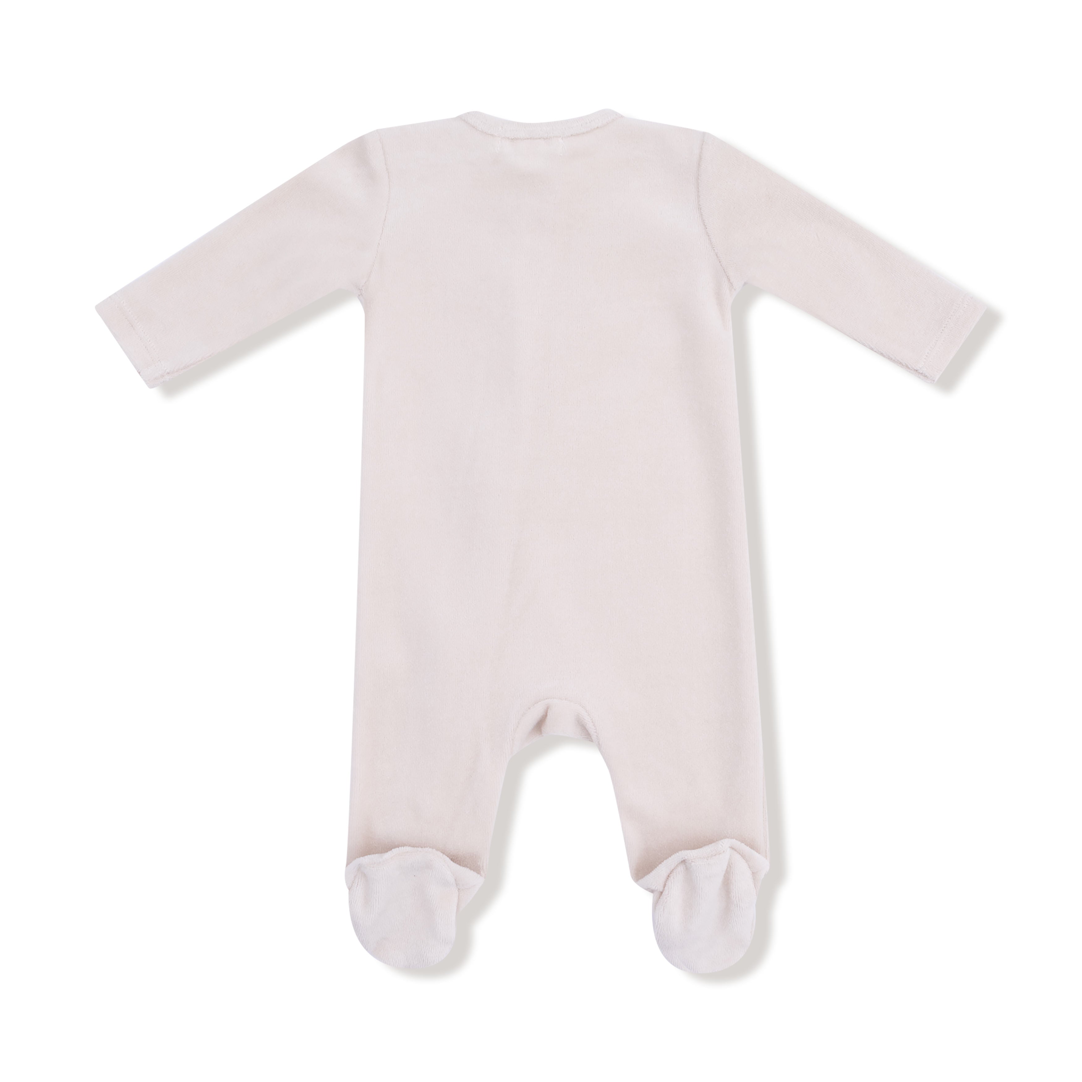 Velour Teddy Bear Zipper Footie - Oatmilk
