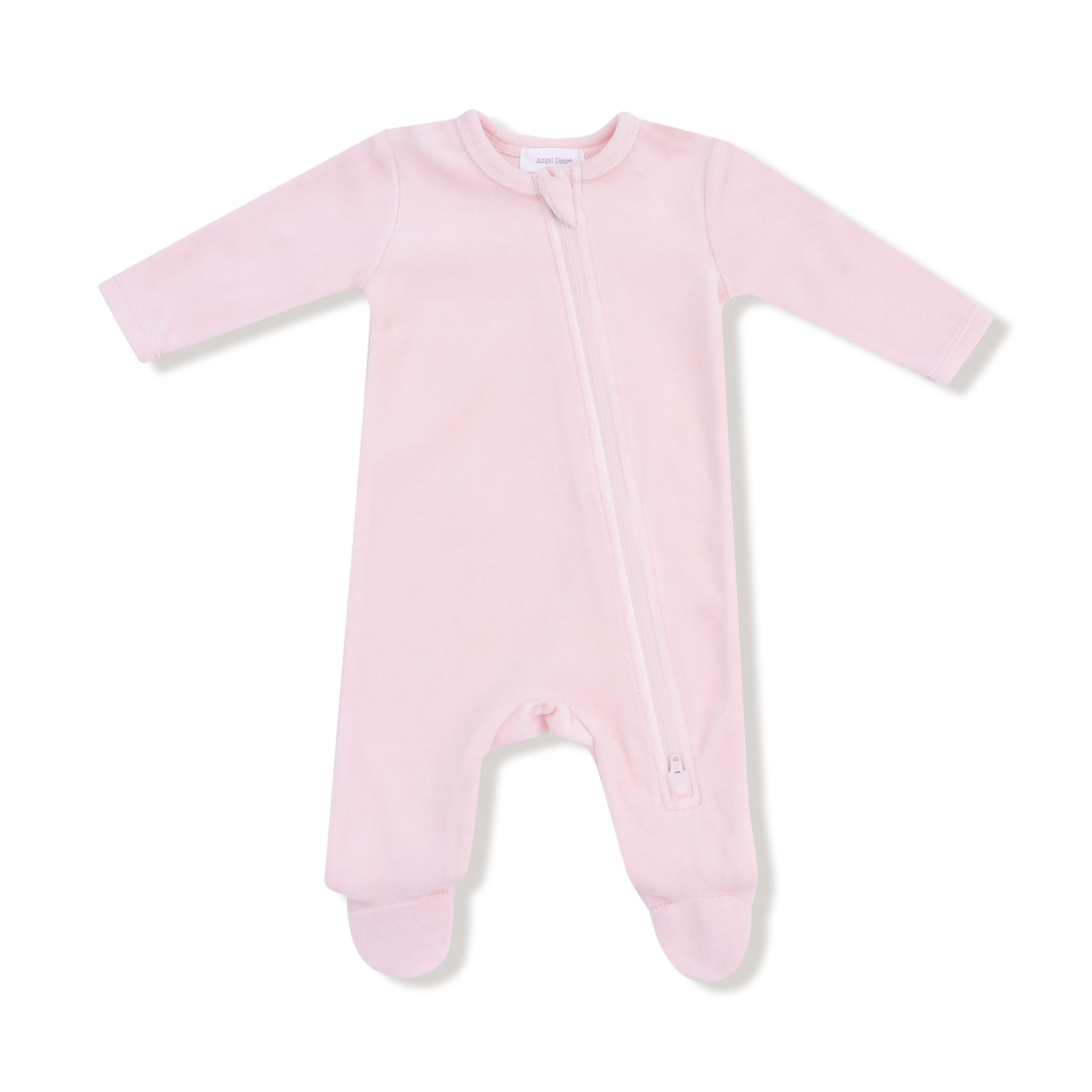 Velour Teddy Bear Zipper Footie - Pink