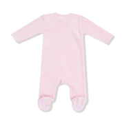 Velour Teddy Bear Zipper Footie - Pink