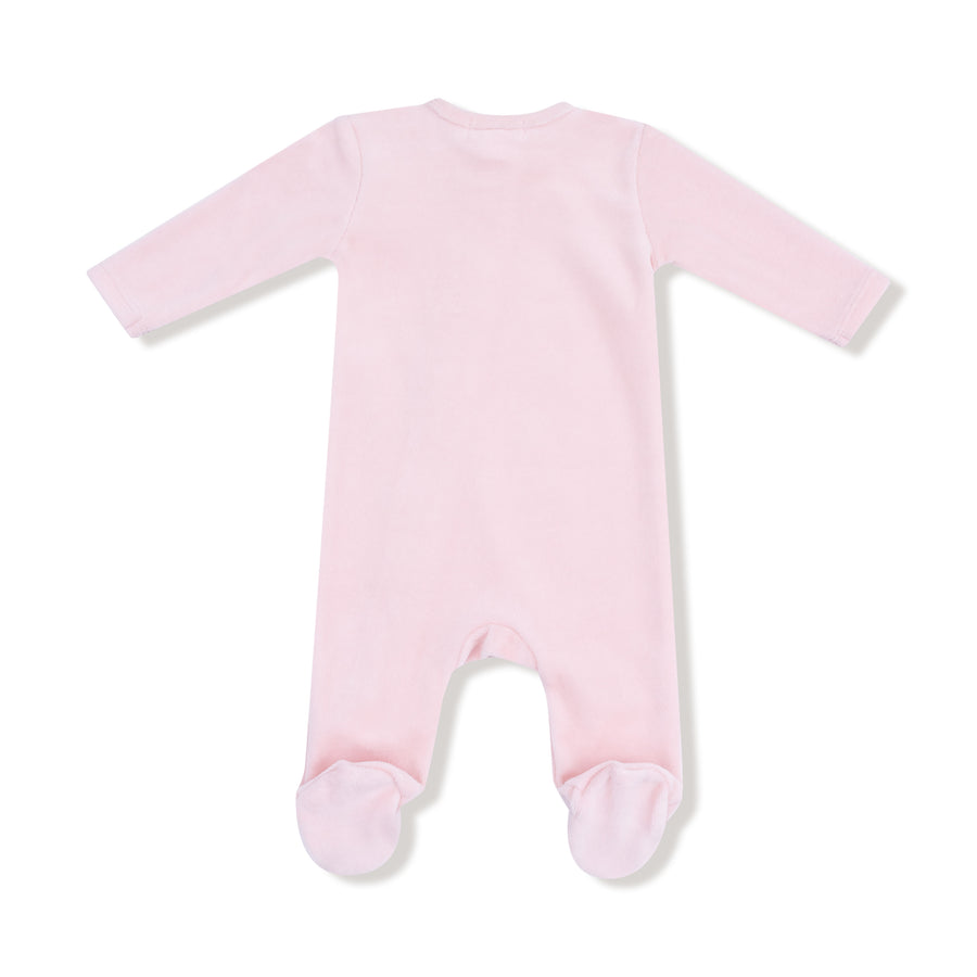 Velour Teddy Bear Zipper Footie - Pink