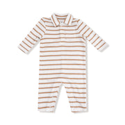 Polo Romper - Brown Vintage Stripe