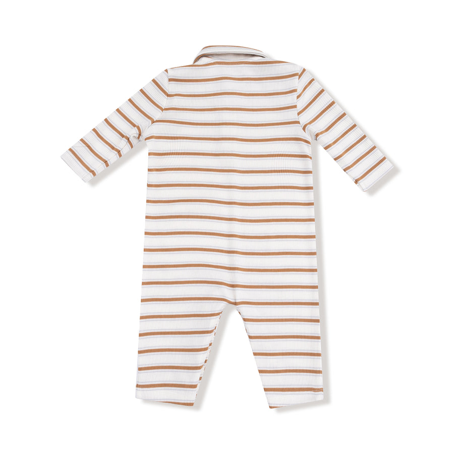 Polo Romper - Brown Vintage Stripe