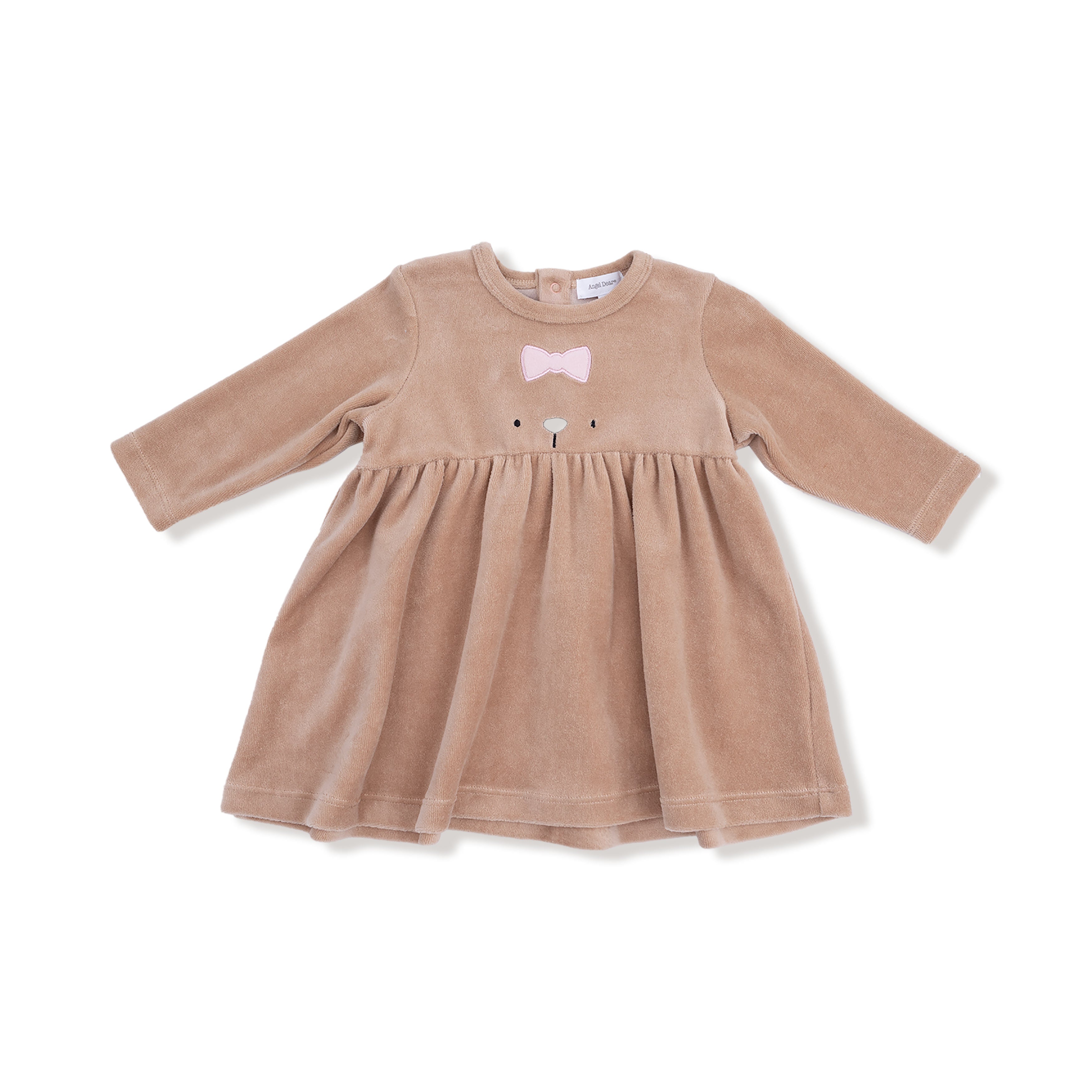 Long Sleeve Empire Waist Dress with Ribbed Leggings - Velour Teddy Bear
